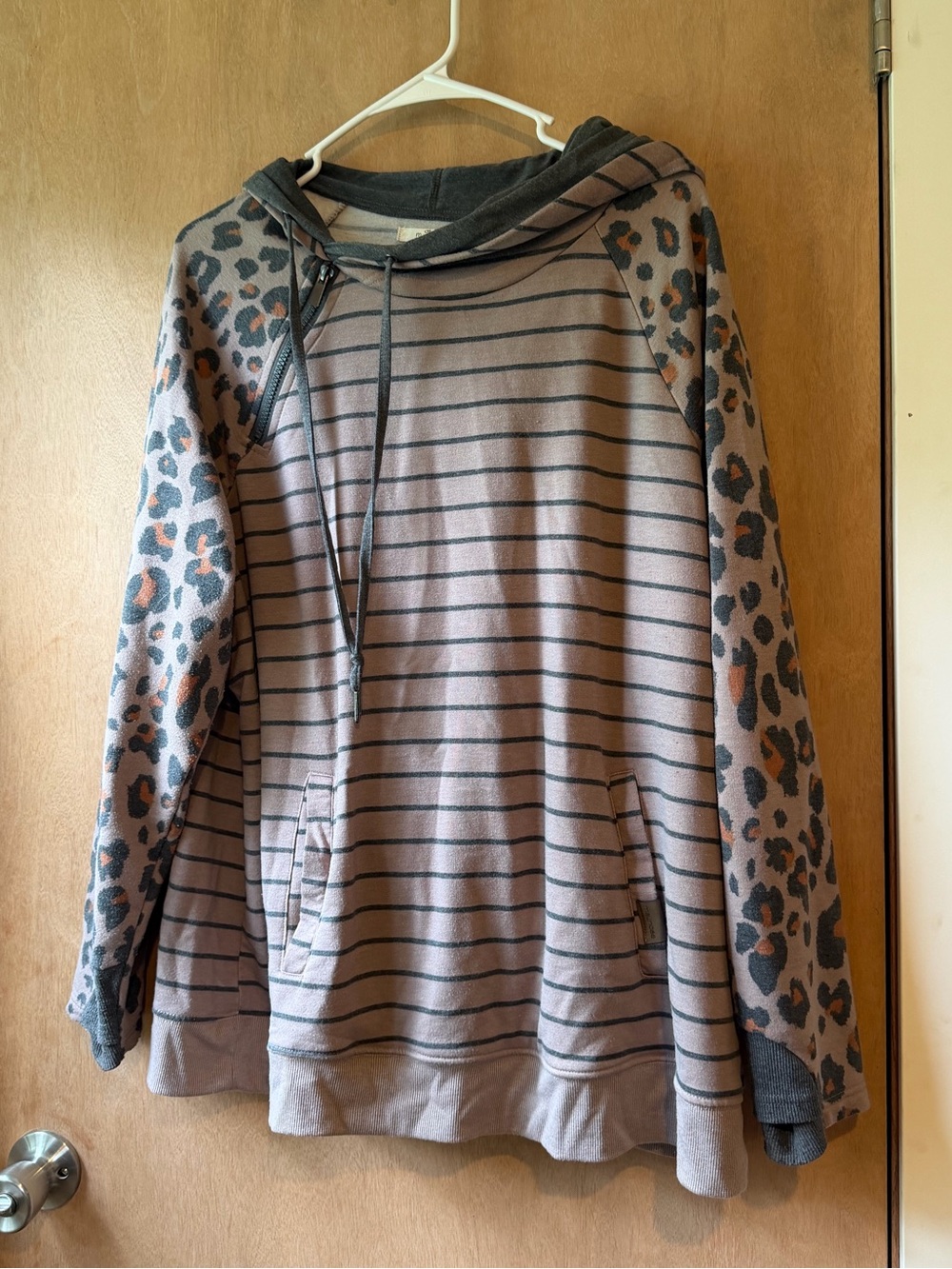 Maurices Striped Pullover Hoodie in Gray and Mauve